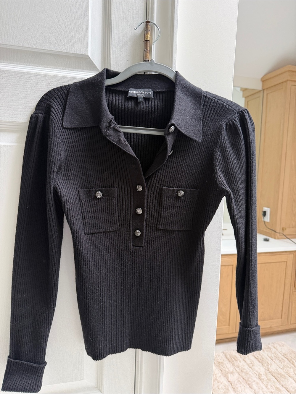 Generation Love Black Ribbed Button Polo Sweater